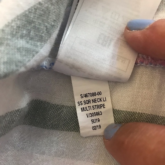 GAP Short Sleeve Square Neckline Multi Stripe Loose Fit Linen Blend Blouse - Picture 7 of 12